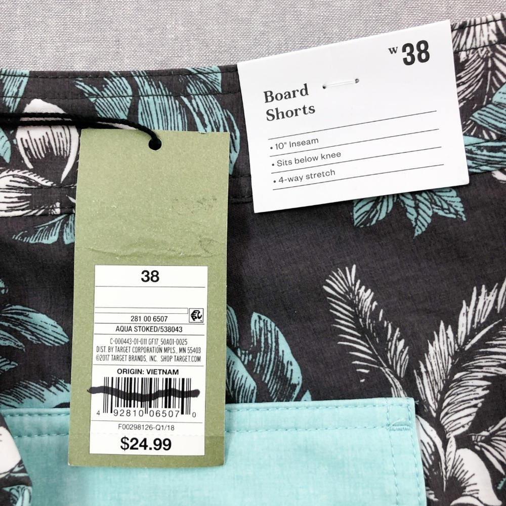 10" Aqua Gray White Stoked Floral Board Short - Picture 6 of 8